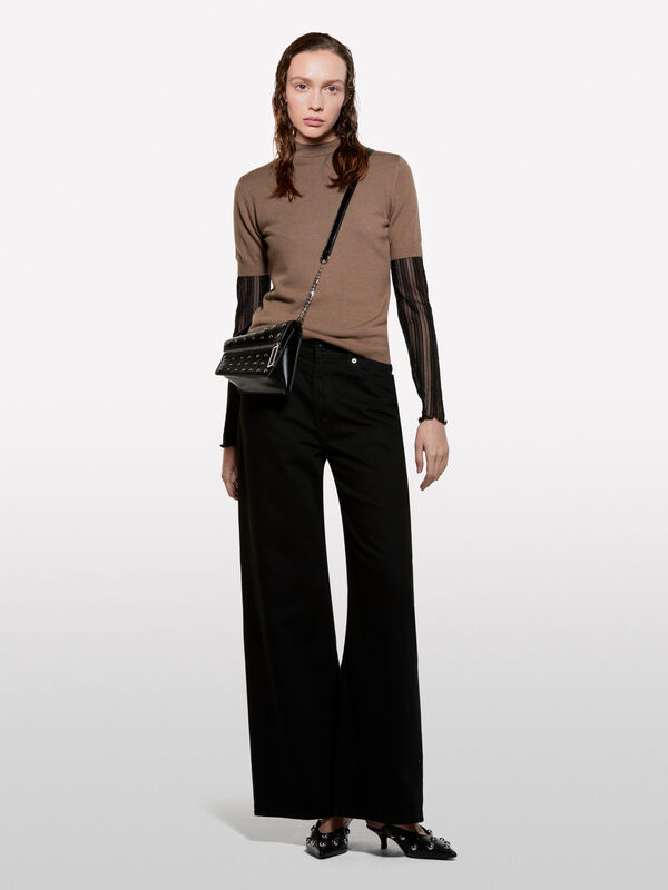 Maglia marrone a mezze maniche - maglie collo alto da donna | Sisley