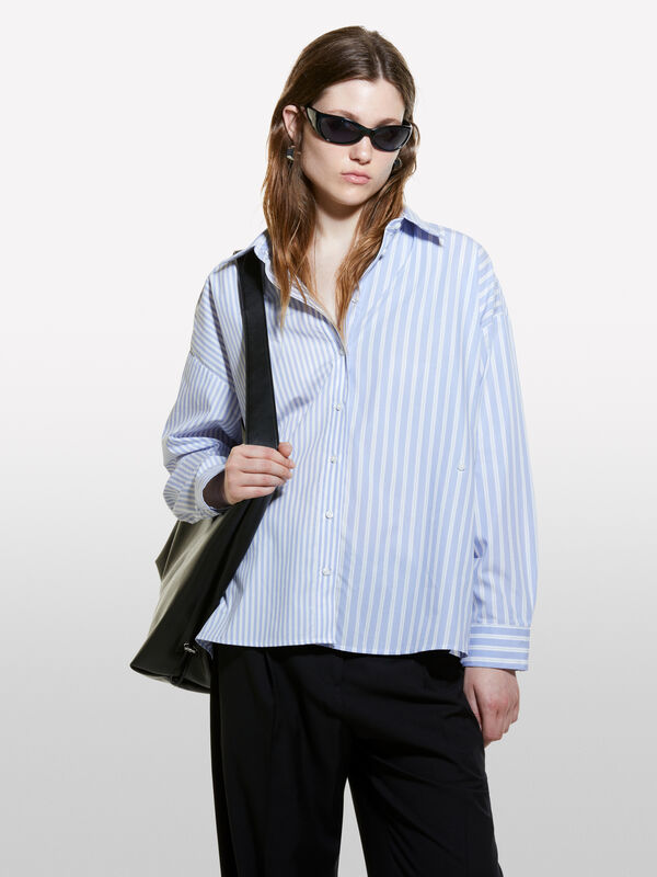 Camicia over a righe arruzze e bianche - camicie da donna | Sisley