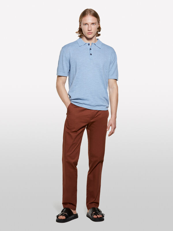 Polo azzurra regular fit in misto lino - polo da uomo | Sisley