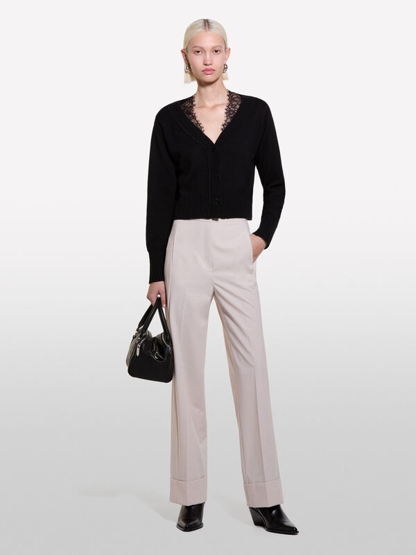 Pantaloni beige con maxi risvolto - pantaloni regular da donna | Sisley