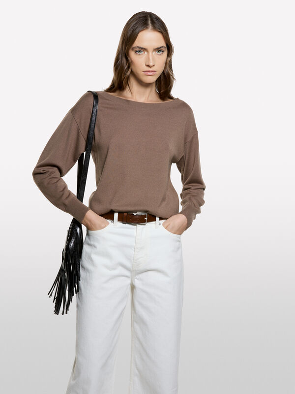 Maglia marrone con scollo a barca - maglie scollo a barchetta da donna | Sisley