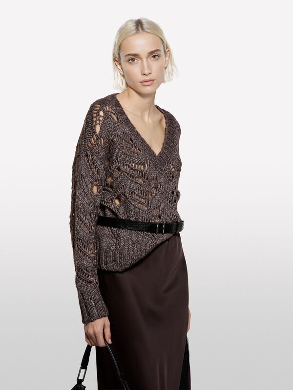 Maxi maglia traforata - maglie scollo a v da donna | Sisley