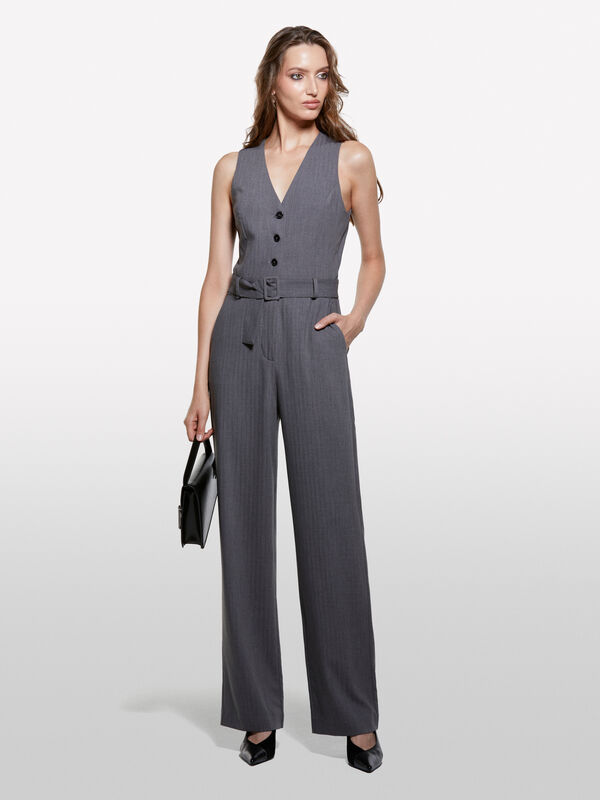 Tuta grigia a palazzo - tute jumpsuit da donna | Sisley