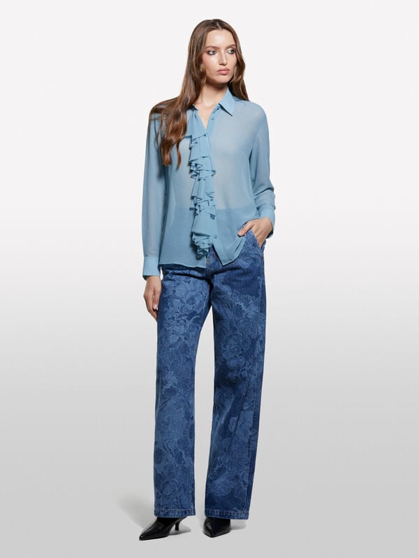 Camicia blu scuro con rouches Camicia blu scuro con rouches - camicie da donna | Sisley