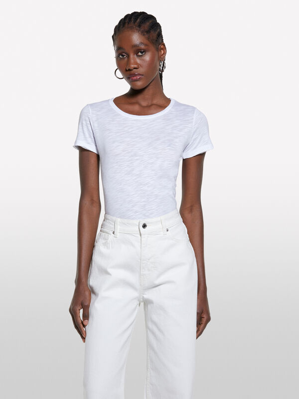 T-shirt rgirocollo bianca - t-shirt a manica corta da donna | Sisley