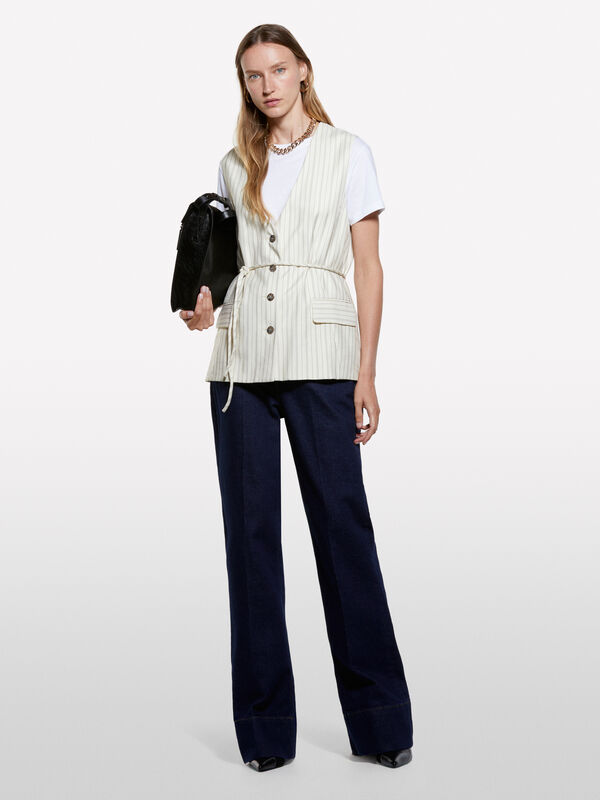 Gilet bianco panna a righe - gilet e smanicati da donna | Sisley