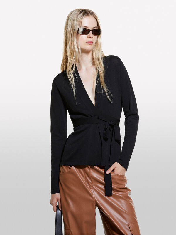 Cardigan incrociato nero - cardigan da donna | Sisley