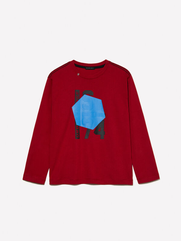 T-shirt rossa con stampa a rilievo - t-shirt manica lunga da bambino | Sisley Young
