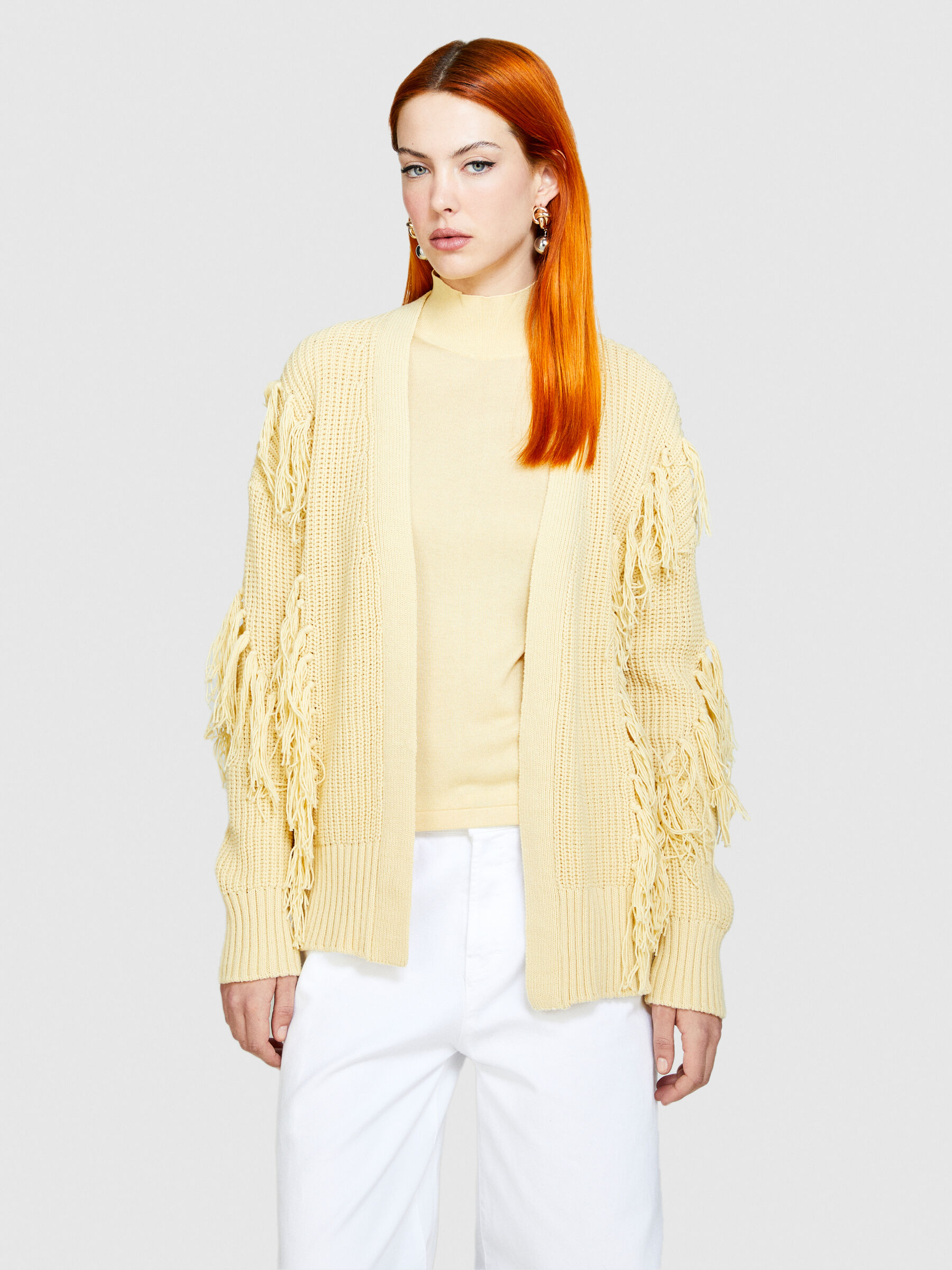 Maxi cardigan con frange Giallo Donna Sisley