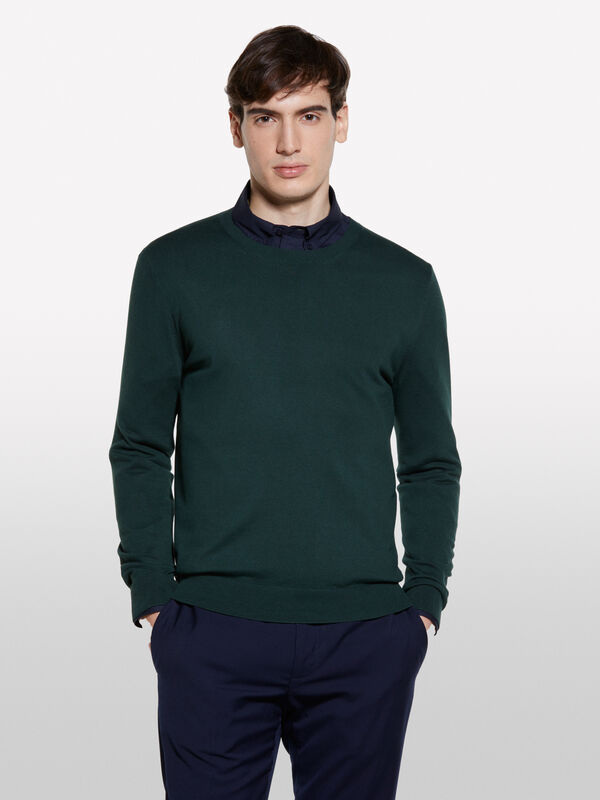 Maglia verde scuro regular fit - maglie girocollo da uomo | Sisley