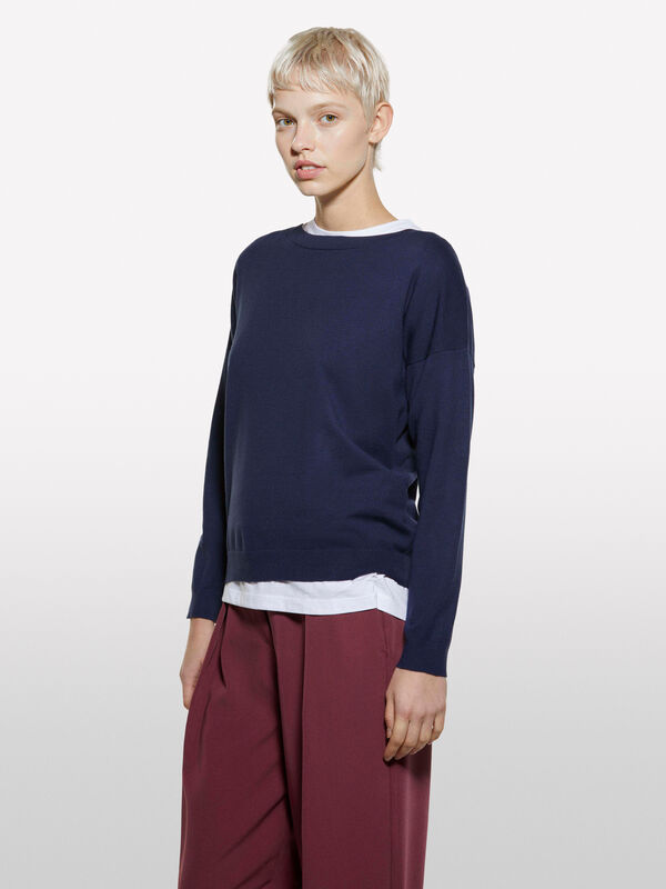 Maglia blu marino con scollo a barca - maglie scollo a barchetta da donna | Sisley