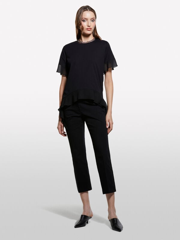 T-shirt nera con rouches T-shirt nera con rouches - t-shirt a manica corta da donna | Sisley