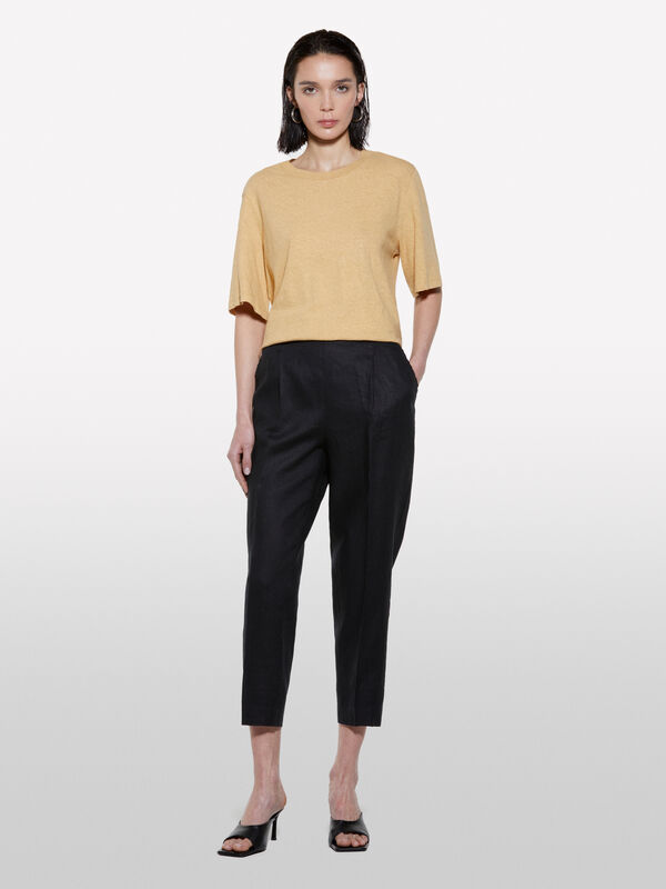 Joggers neri in 100% lino - pantaloni joggers da donna | Sisley