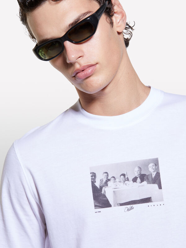 T-shirt bianca 100% cotone bio con stampa - t-shirt a manica corta da uomo | Sisley