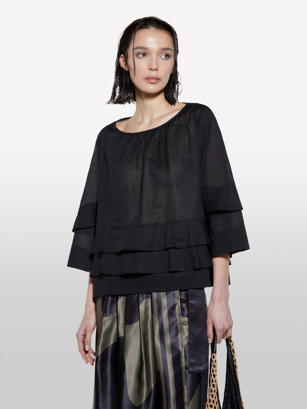 Blusa nera con balze - bluse da donna | Sisley