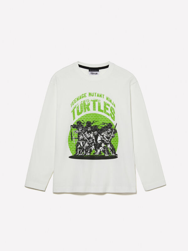T-shirt bianca con stampa Tartarughe Ninja - t-shirt manica lunga da bambino | Sisley Young