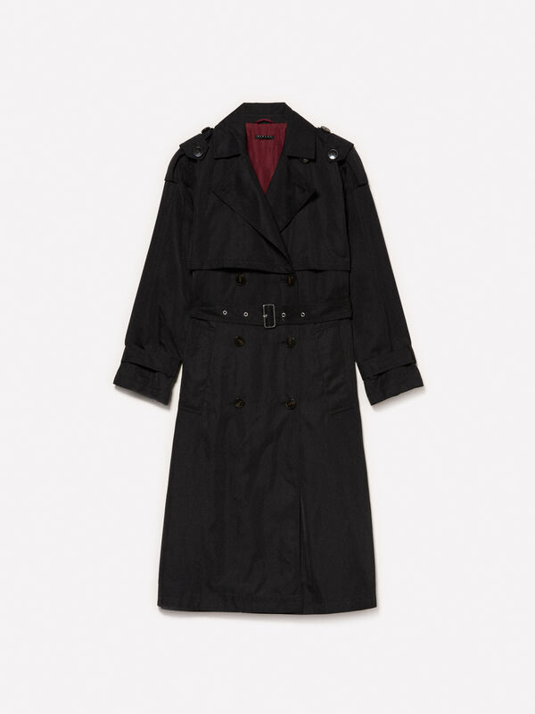 Trench nero comfort fit con cintura - trench e impermeabili da donna | Sisley