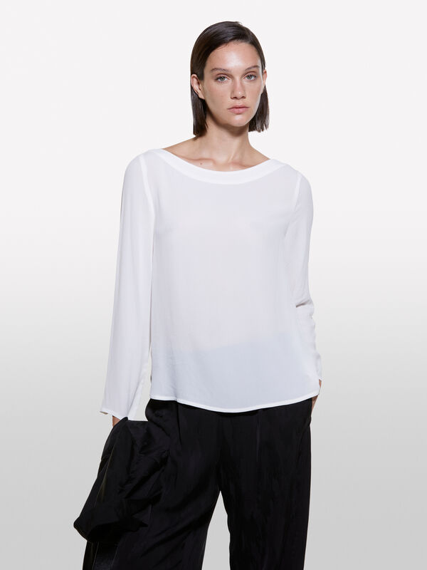 Blusa bianca con scollo a barca - bluse da donna | Sisley