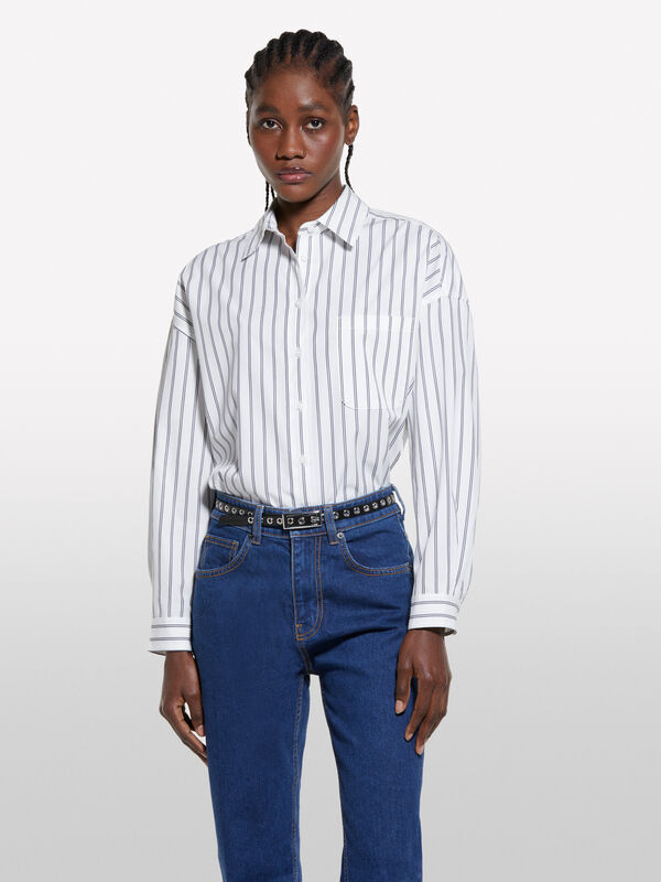 Camicia over a righe bianca - camicie da donna | Sisley