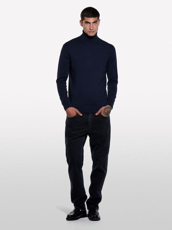 Maglia blu scuro con collo alto - maglie collo alto da uomo | Sisley