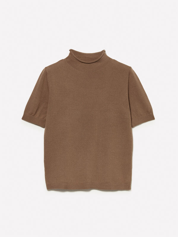 Maglia marrone a mezze maniche - maglie collo alto da donna | Sisley