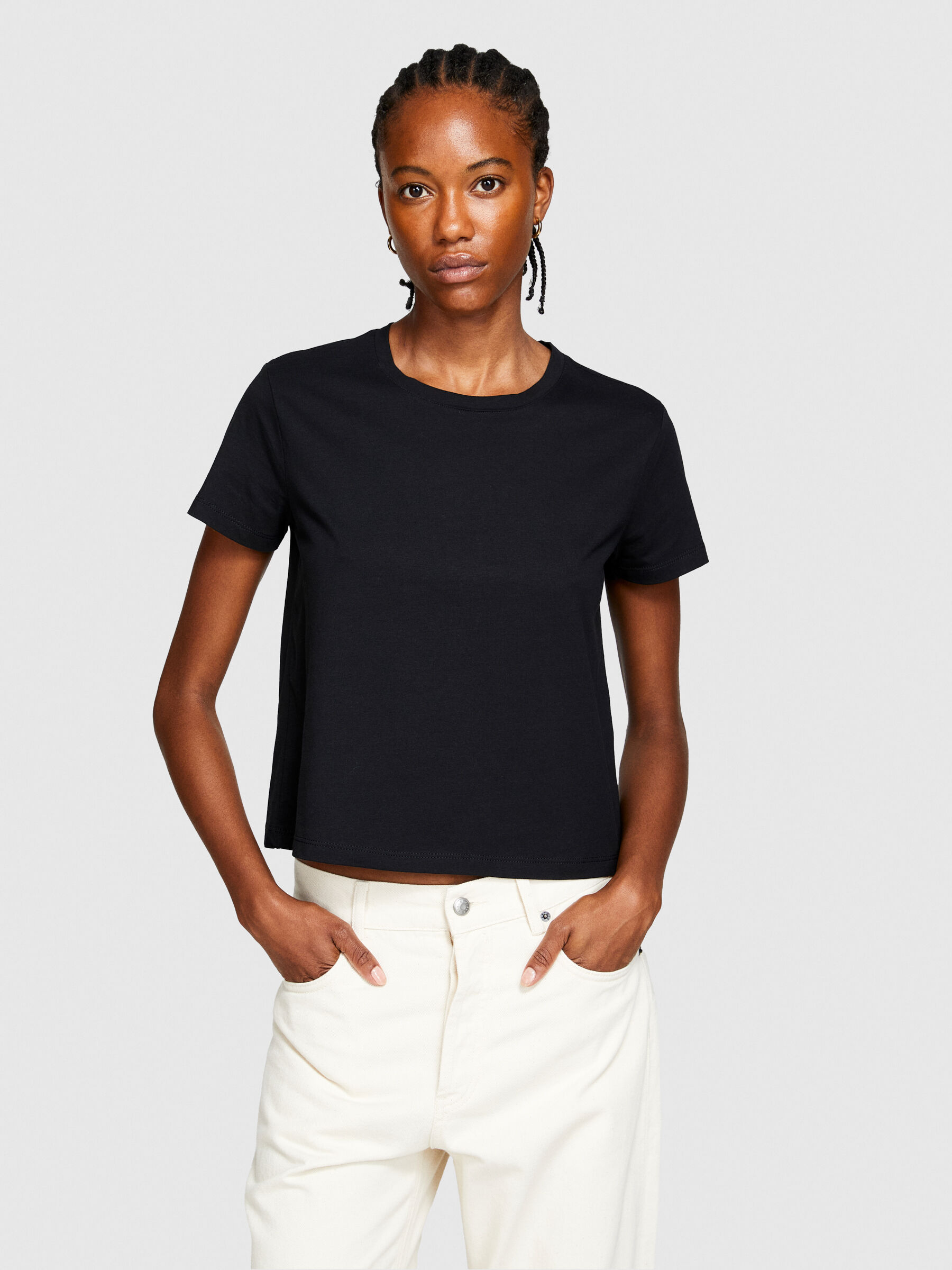 T shirt tinta unita boxy fit Nero Donna Sisley