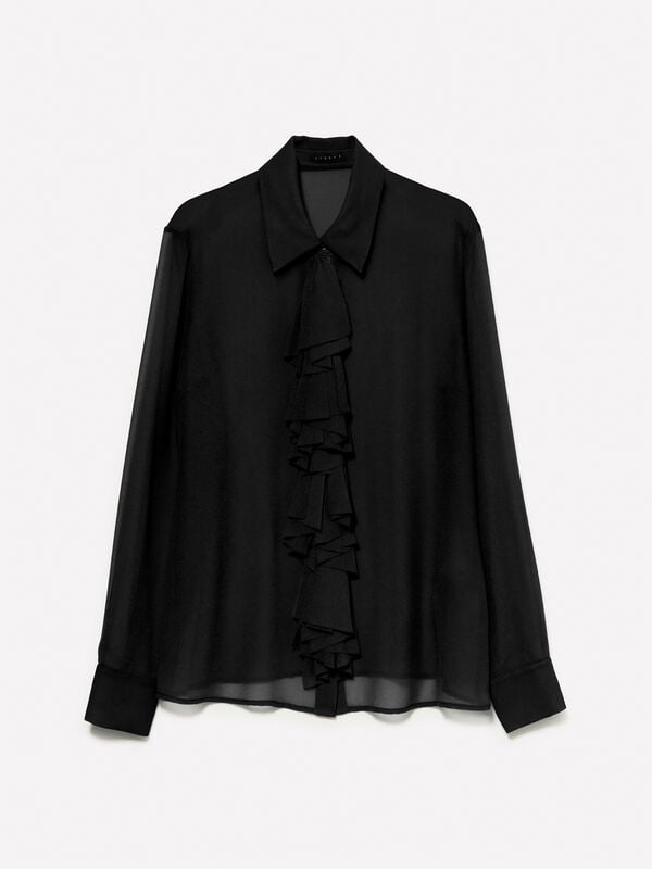 Camicia nera con rouches Camicia nera con rouches - camicie da donna | Sisley