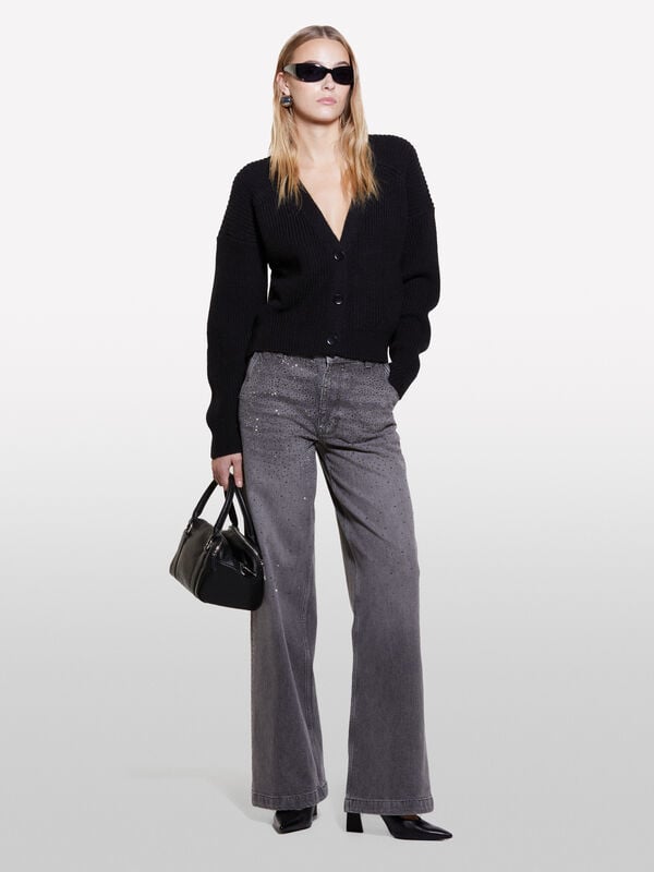 Jeans grigio scuro con strass - jeans larghi da donna | Sisley