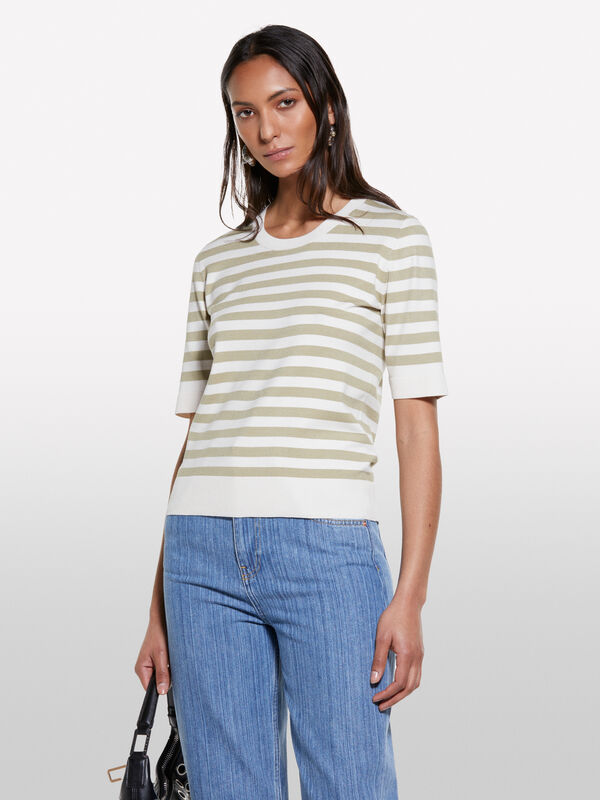 Maglia a righe beige e bianco panna - maglie girocollo da donna | Sisley