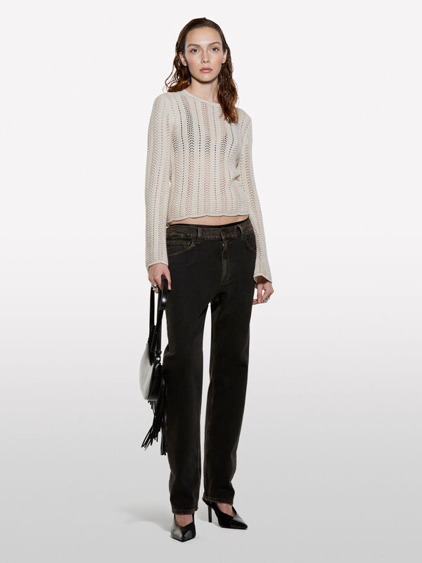 Maglia tortora con maniche a campana - maglie girocollo da donna | Sisley