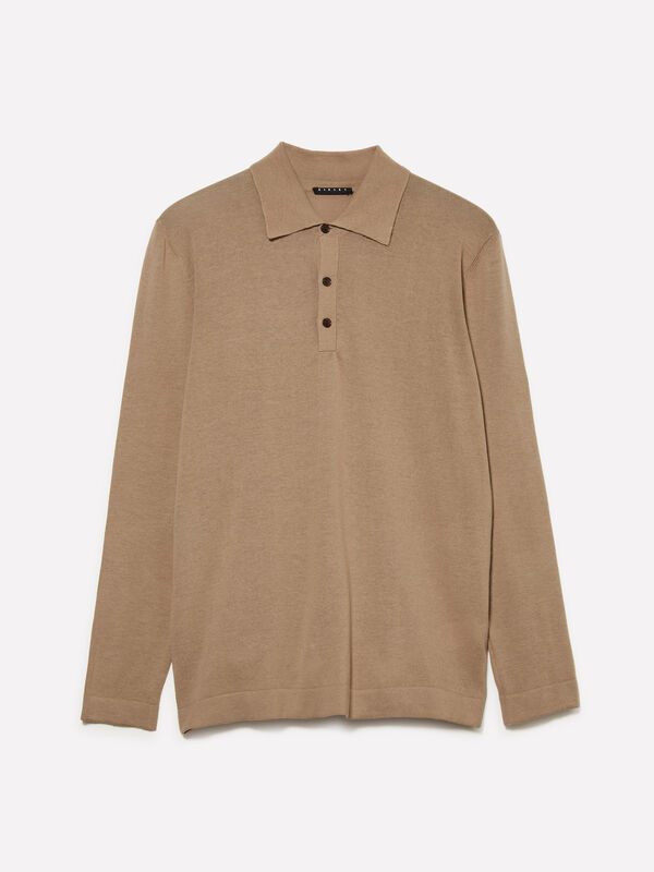 Polo in maglia cammello - maglie scollo a v da uomo | Sisley