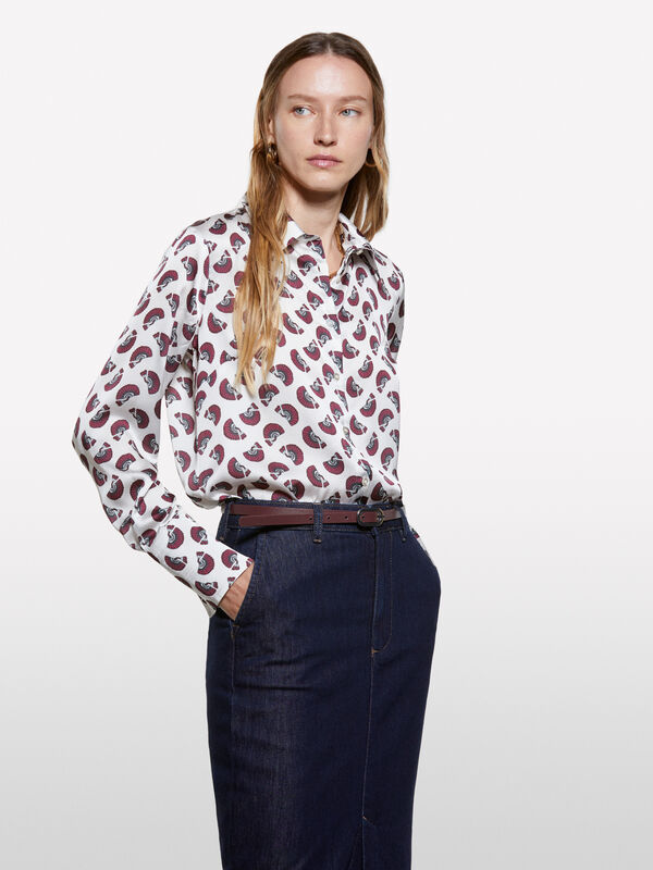 Camicia bianco panna in satin stampato - camicie da donna | Sisley
