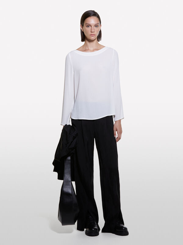 Blusa bianca con scollo a barca - bluse da donna | Sisley