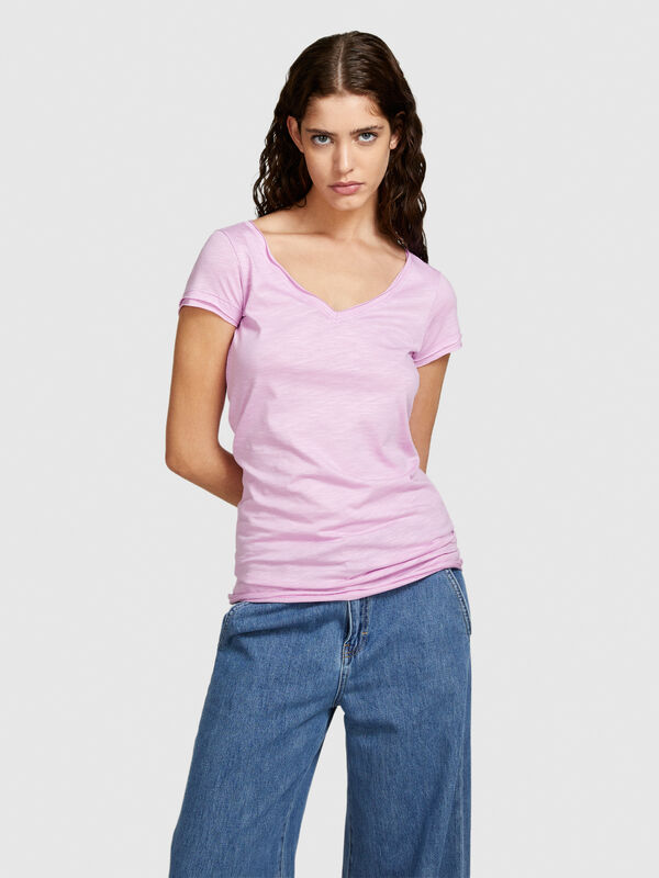 T-shirt con scollo a V - t-shirt a manica corta da donna | Sisley