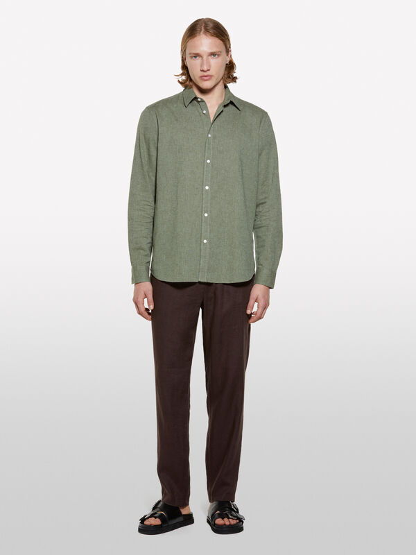 Camicia in misto lino verde  Camicia in misto lino verde  - camicie regular da uomo | Sisley