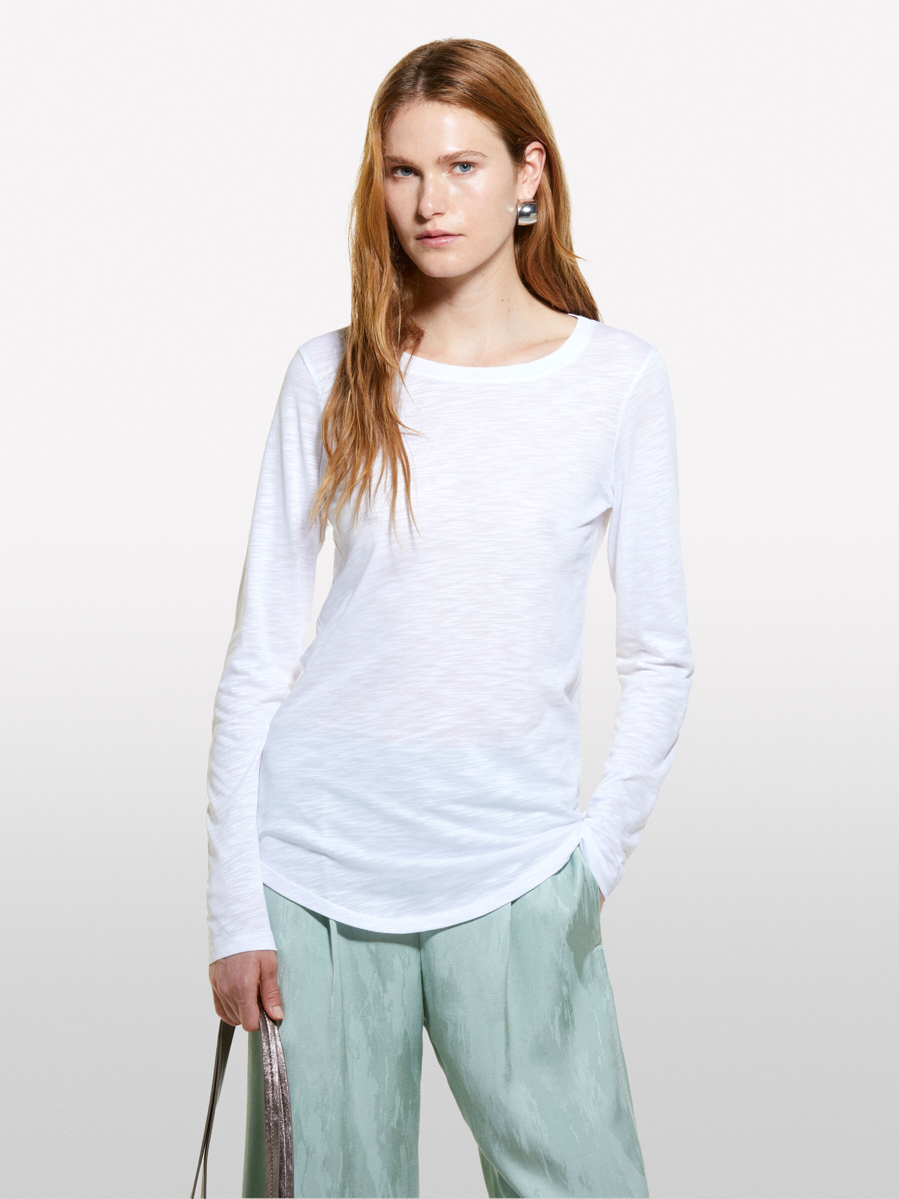 T shirt bianca a maniche lunghe Bianco Sisley