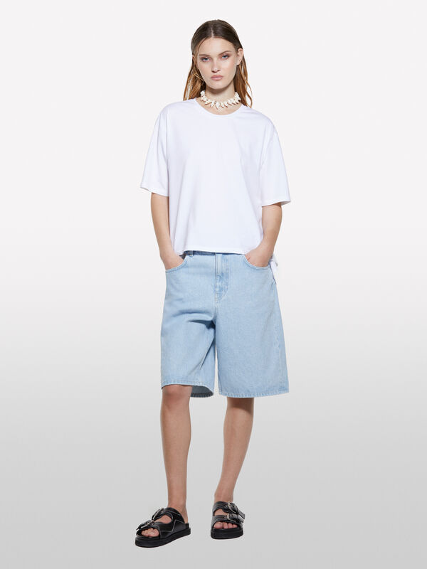 T-shirt bianca con apertura dietro - t-shirt a manica corta da donna | Sisley