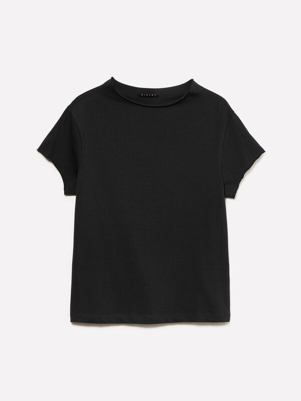 T-shirt nera con collo halter T-shirt nera con collo halter - t-shirt a manica corta da donna | Sisley