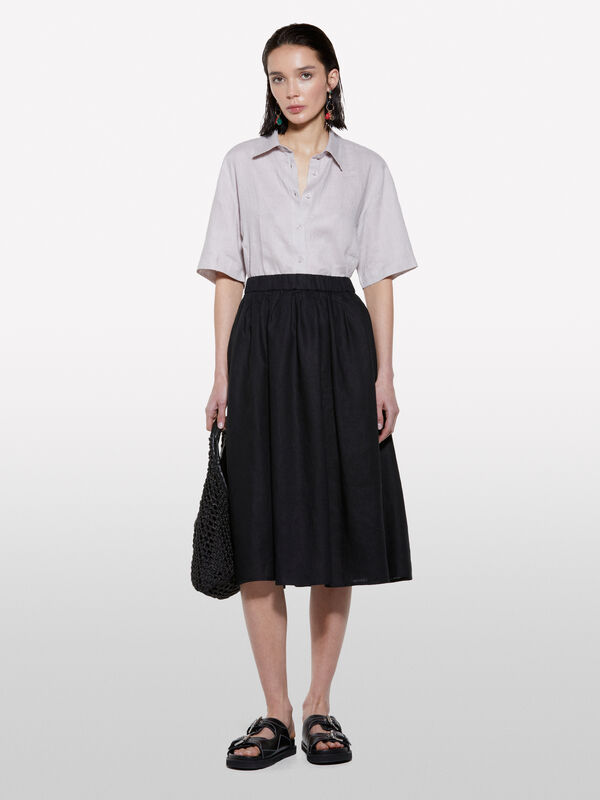 Gonna midi nera in 100% lino - gonne midi, longuette donna | Sisley