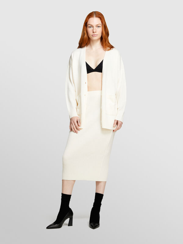 Gonna midi in maglia bianco panna - gonne midi, longuette donna | Sisley