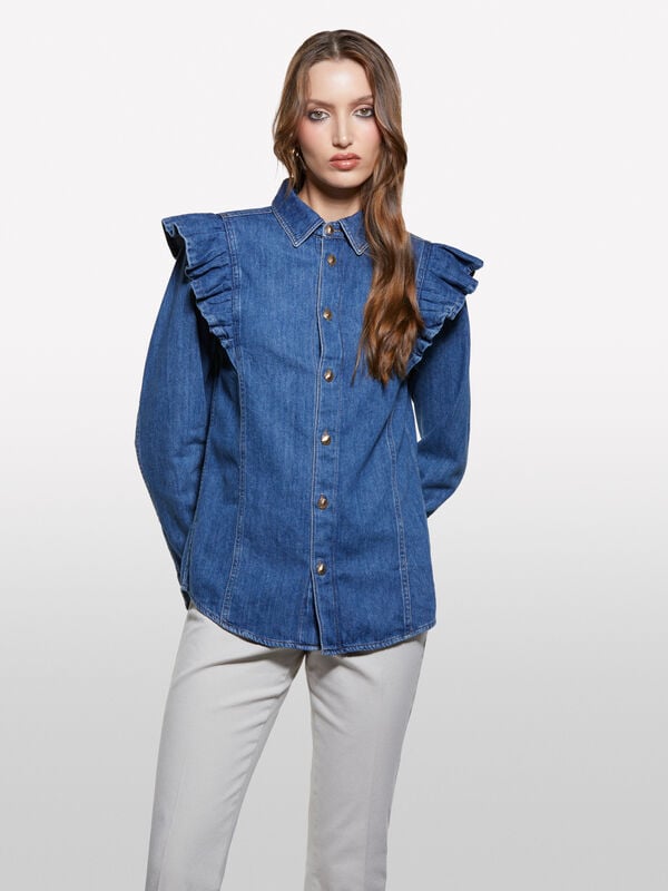 Camicia di jeans blu con volant Camicia di jeans blu con volant - camicie da donna | Sisley