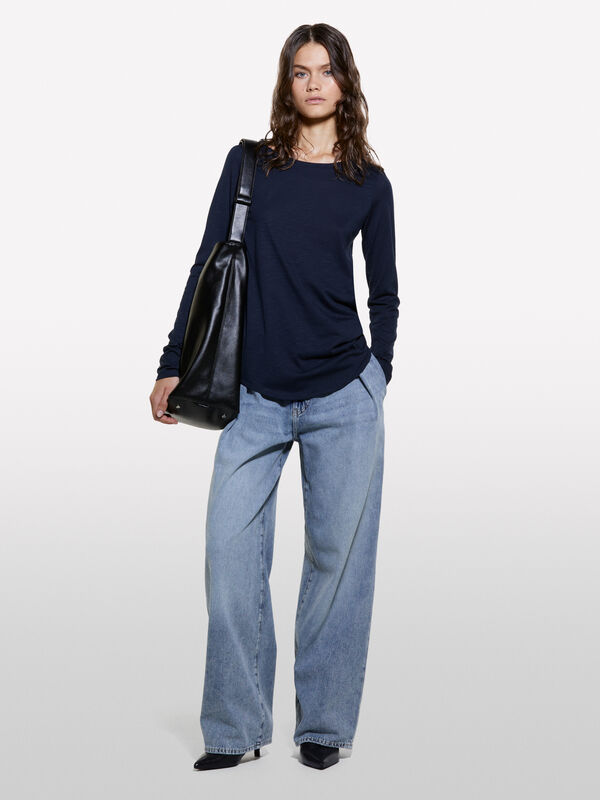 T-shirt blu scuro a maniche lunghe - t-shirt a manica lunga da donna | Sisley