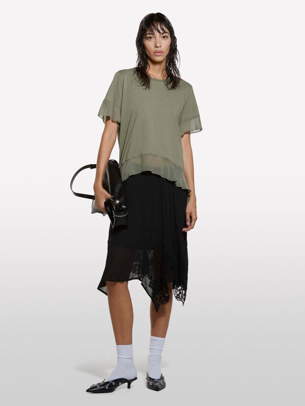 T-shirt verde militare con rouches T-shirt verde militare con rouches - t-shirt a manica corta da donna | Sisley