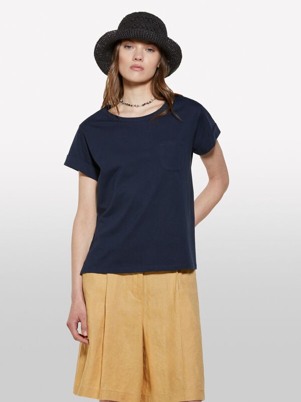T-shirt blu scuro con taschino - t-shirt a manica corta da donna | Sisley