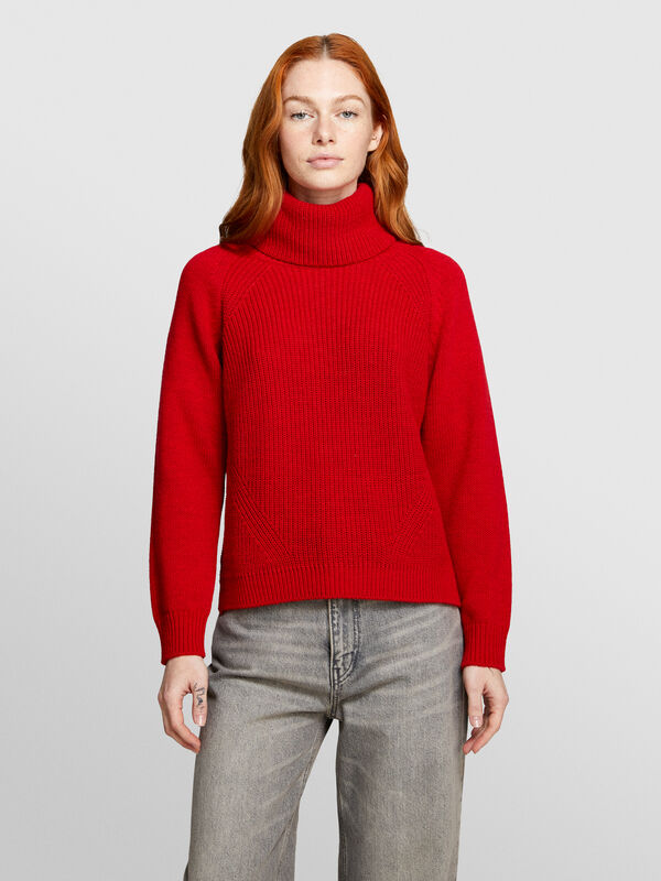 Maglia rossa con maxi collo - maglie collo alto da donna | Sisley
