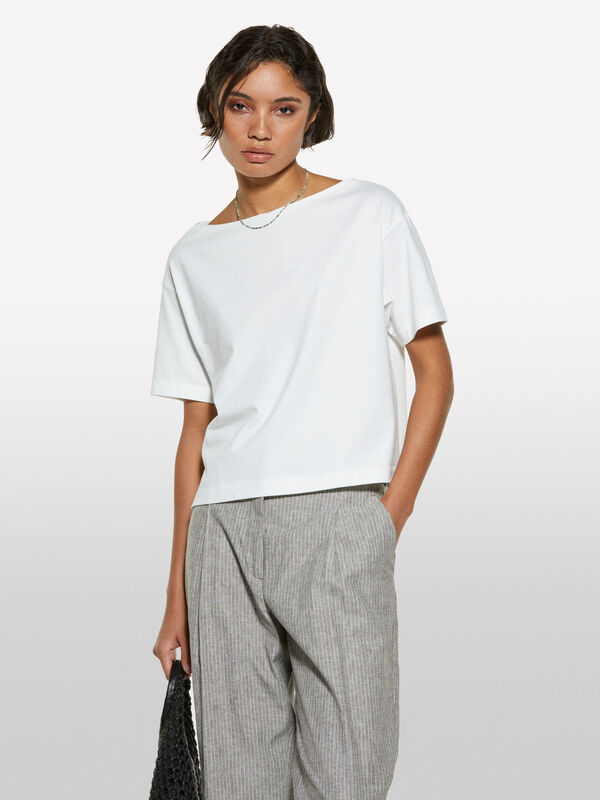 T-shirt cropped bianca boxy fit - t-shirt a manica corta da donna | Sisley