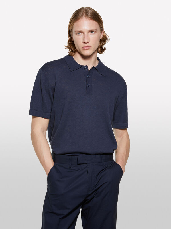 Polo blu regular fit in misto lino - polo da uomo | Sisley
