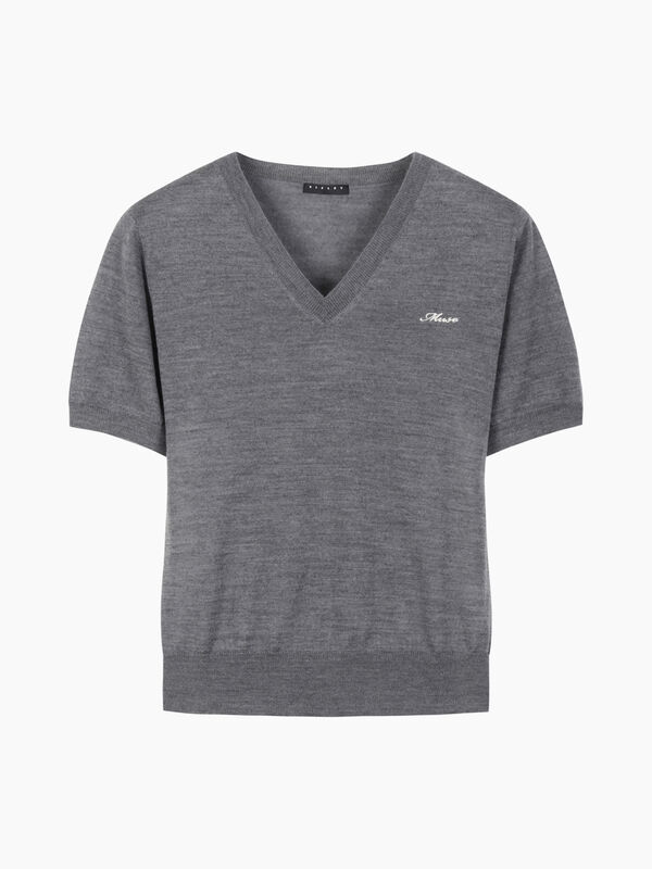 Maglia grigia con ricamo - sisley k maglie scollo a v | Sisley K