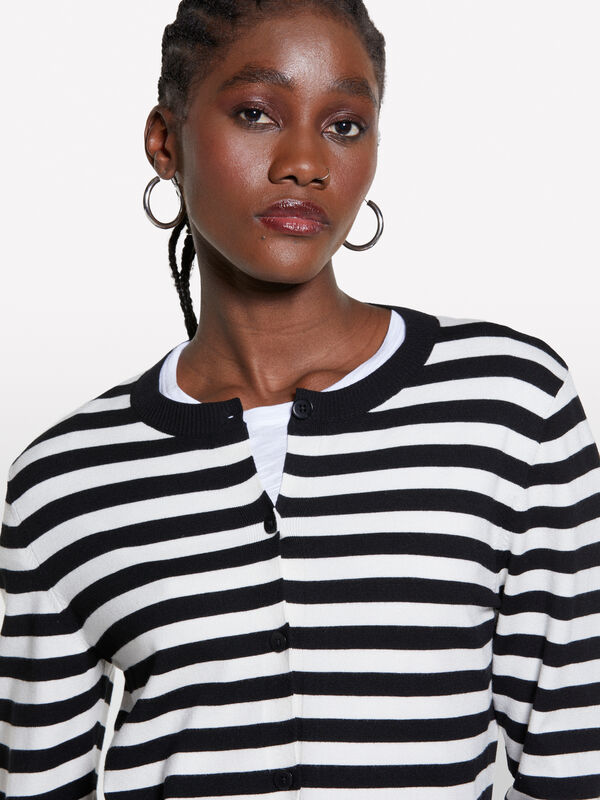 Cardigan a righe nere e bianco panna - cardigan da donna | Sisley