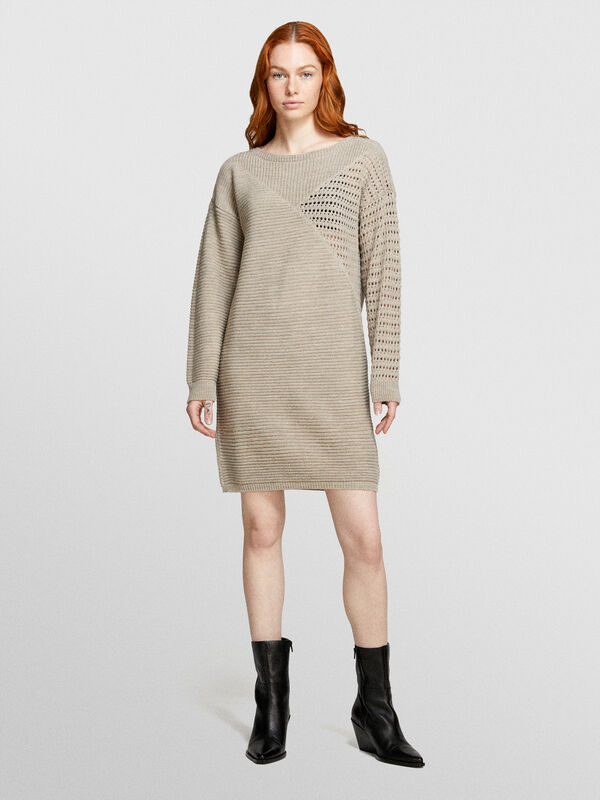 Vestito in maglia beige con lavorazione patch - vestiti corti da donna | Sisley